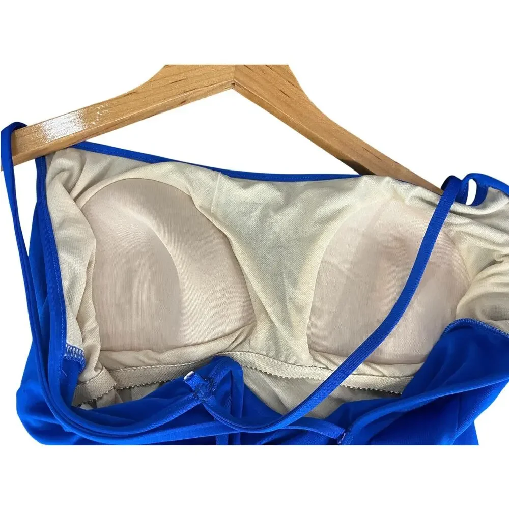 Vtg Cole of California One Piece Swimsuit XL Royal Blue High Cut Crisscross Back
